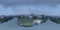 Foggy Urban Lake Panorama