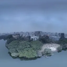 Foggy Urban Lake Panorama