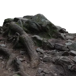 High-detail 3D scanned rocks and roots model for forest environments, compatible with Blender.