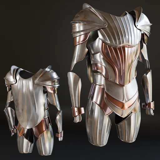 High-quality metal warrior armor 3D model with helmet, suitable for Blender projects and war game design.