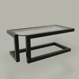 "Modern Steel Center Table 3D model for Blender 3D - featuring a glass tabletop, monochrome design, and rusty metal plating. This table includes a shelf underneath it and is perfect for adding realism to your scenes. Get it now on BlenderKit's table category!"