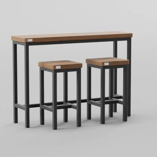 Industrial Slim Wood Bar Table Set