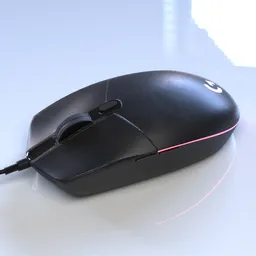 "3D model of Logitech G102 LIGHTSYNC Gaming Mouse, designed for gaming enthusiasts. With its sleek black design and pink line, this RGB mouse is highly realistic and perfect for gaming. Created using Blender 3D software."