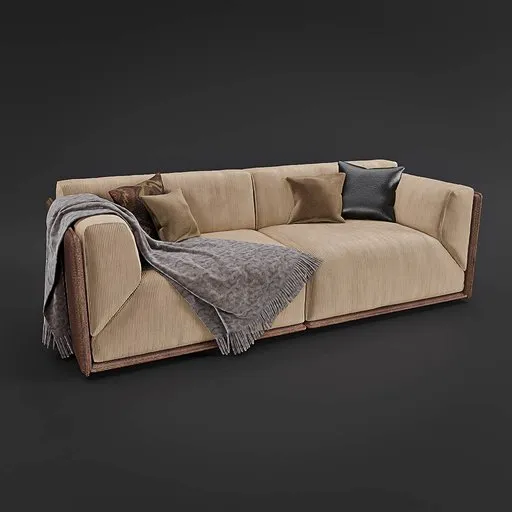 Beige velvet and leather sofa