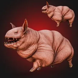 Pig Creature Rigged Animated +14
