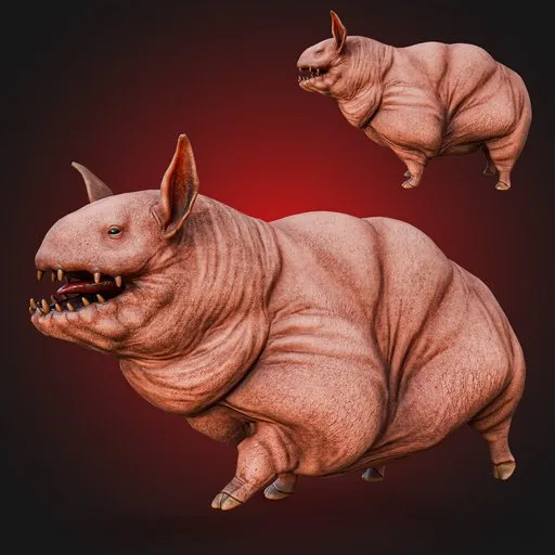 Pig Creature Rigged Animated +14