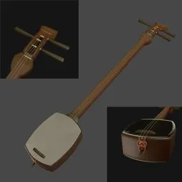 Detailed 3D model showcasing a traditional Japanese stringed musical instrument, compatible with Blender.