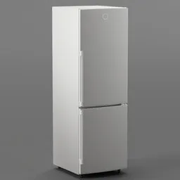 Detailed 3D model of a modern fridge freezer for Blender, high-quality kitchen appliance rendering.