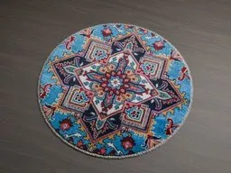 Detailed round Persian-style rug 3D model with intricate patterns, optimized for Blender renderings.