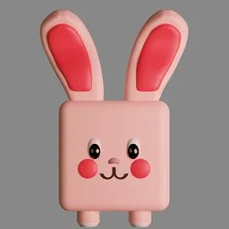 Adorable low poly cartoon-style pink bunny 3D model with big ears and a cute expression, optimized for mobile.