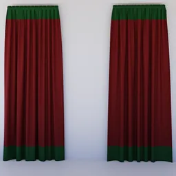 3D modeled red curtains with green accents inspired by Barnett Newman, compatible with Blender.