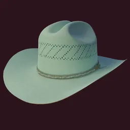 "Highly accurate scanned 3D model of a White Cowboy Hat with Brown Band for Blender 3D. Perfect for creating realistic Western scenes or adding character to your project."