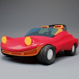 Red stylized low poly cartoon car 3D model, designed for Blender, perfect for animation and game development.