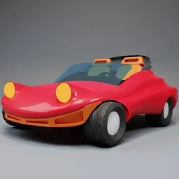 "Stylized lowpoly cartoon car for Blender 3D - a close-up of a toy car with a red top and yellow wheels, reminiscent of Disney animation. Perfect for motion graphics or mobile game development. Created in Blender 3D software."