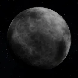 "Procedural Moon 3D model for Blender 3D - featuring a realistic bumpy texture, soft atmosphere, and satellite view. Easy to generate with Seed and complete with pre-set sun setup. Ideal for creating stunning in-game celestial environments."