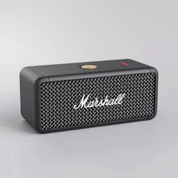 Detailed 3D rendering of a portable Bluetooth speaker with realistic texture and controls, suitable for Blender.