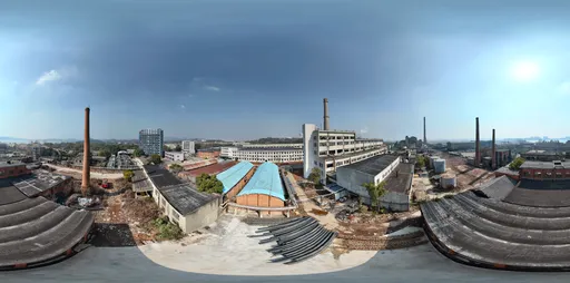 Abandoned factory roof sunshine clouds