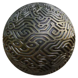 Detailed PBR texture of an alien spaceship hull with intricate patterns, ideal for Blender 3D and other applications.