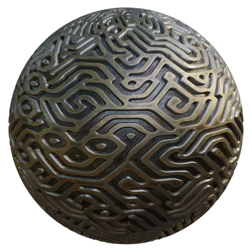 Detailed PBR texture of an alien spaceship hull with intricate patterns, ideal for Blender 3D and other applications.