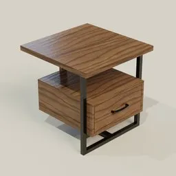 Detailed 3D model of a contemporary walnut end table with drawer for Blender rendering.