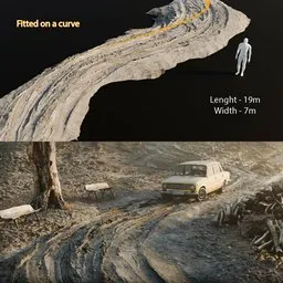 Highly detailed Blender 3D mud road model with adaptable curve and tire imprints for realistic environment texturing.