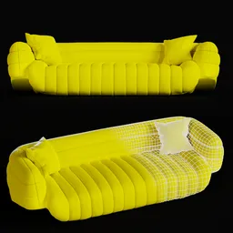 "Yellow Submarine Sofa 3D Model for Blender 3D - Optimized Geometry from Photo Scan with Pillows and Wireframe Details. Trending Design with Projection Mapping and Isometry Inspired by Dmitry Levitzky and Mathieu Le Nain."