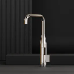 Highly detailed 3D-rendered modern kitchen faucet with metallic finish, compatible with Blender for CG visualization.