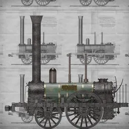 Detailed 3D rendering of a vintage steam locomotive, compatible with Blender for animation and modeling.
