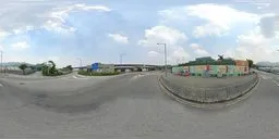 4K HDR image of an urban road with clouds for realistic lighting in digital scenes.