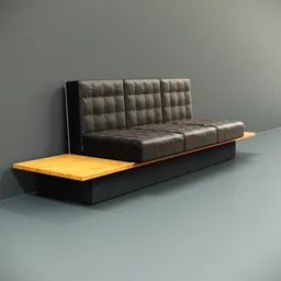 Detailed 3D model of a modern sofa with cushioned backrest and wooden accents, compatible with Blender.