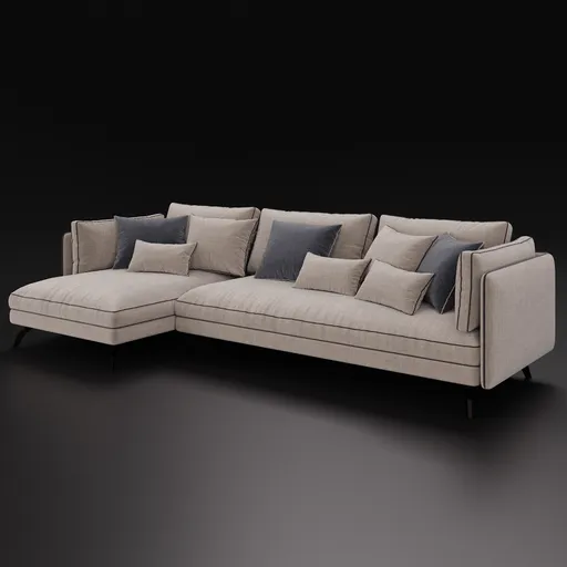 Elegant 3D model of a contemporary beige corner sofa with cushions, compatible with Blender 4.0.