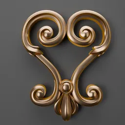 Ornate golden 3D scrollwork ornament for Blender, enhancing classic design projects with intricate detailing and craftsmanship.