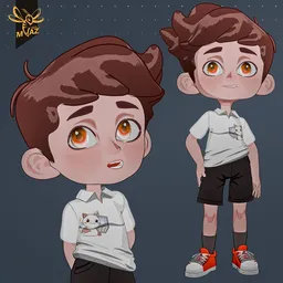 3D anime boy character with vibrant shaders and detailed styling for animation and games.