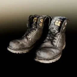 Realistic Old Used Black CAT (Caterpillar) Boots | Photo Scan