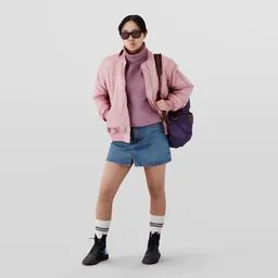 Asian Teen in Lilac Bomber