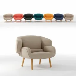 Variety of colorful Fusion Armchair 3D models showcasing different textures, ideal for Blender rendering.