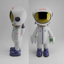 "Blender 3D model of a sci-fi astronaut wearing helmet and holding a cell phone, inspired by Josef Navrátil and featured on Artsation. Full body shot turnaround for product design concept and avatar creation. Fantasy interpretation of NASA astronaut."
