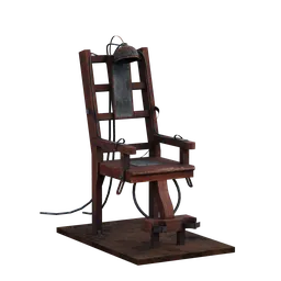 Detailed 3D electric chair with intricate wood texture and metal accents, designed for Blender rendering.