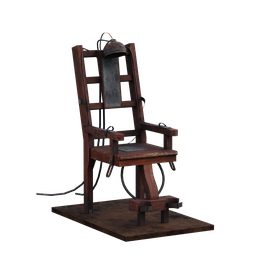 Detailed 3D electric chair with intricate wood texture and metal accents, designed for Blender rendering.