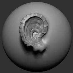 3D sculpting brush for Blender creating detailed creature ear anatomy with round scale texture.