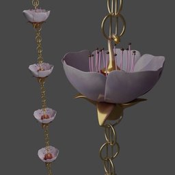 Detailed Blender 3D model of a decorative floral chain for water flow, with intricate petal and chain textures.