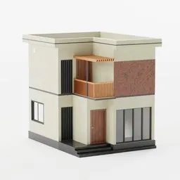 "House model for Blender 3D: A visually appealing 3D model of a house with a balcony and gumroad, created in 2019. Inspired by Edward Bailey, this commercially ready, single solid body animation asset is perfect for your Blender 3D projects."