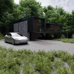 Modern Wood Villa Exterior Scene