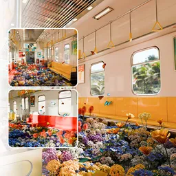 Fantasy Subway Train Full of Flowers