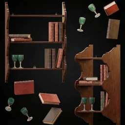 Antique Bookshelf with Glasses