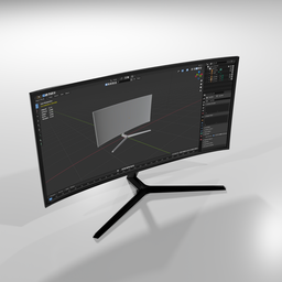 Curved 4K LED Monitor 3D model showcased in Blender software environment.