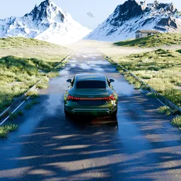Hyperrealistic Car on Rural Highway