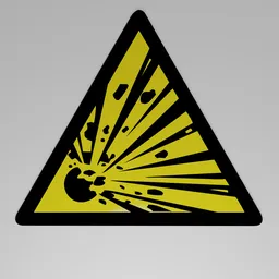 Detailed 3D model of an explosive hazard warning sign, Blender compatible, showcasing intricate design.