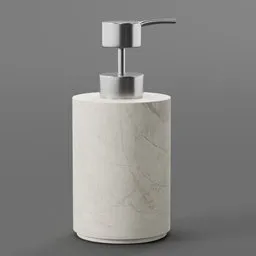 Realistic Blender 3D model of marble-textured soap dispenser with chrome pump for bathroom decor visualization.