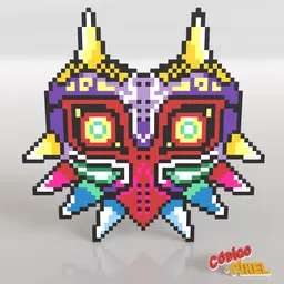 "Immerse yourself in the fantastical world of Hyrule with the breathtaking 3D model of Legend of Zelda Majora's Mask by Código Píxel Voxel Art, made with Blender 3D. Expertly crafted with Voxels, this stunning digital artwork showcases intricate details and complexity, transporting you to the enchanting land of Termina. A must-see masterpiece for fans of the Legend of Zelda series and 3D digital art enthusiasts alike."